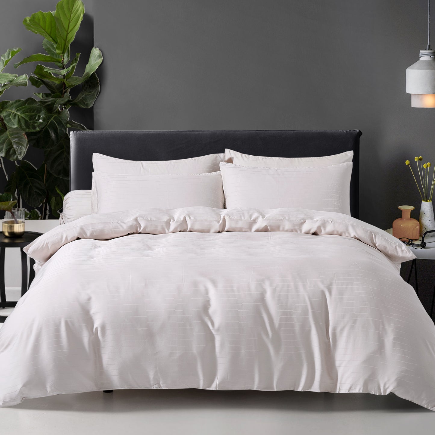 MASCOUR OAT - LOFT PRIVE FITTED SHEET SET 100% NATURAL BEECH JACQUARD