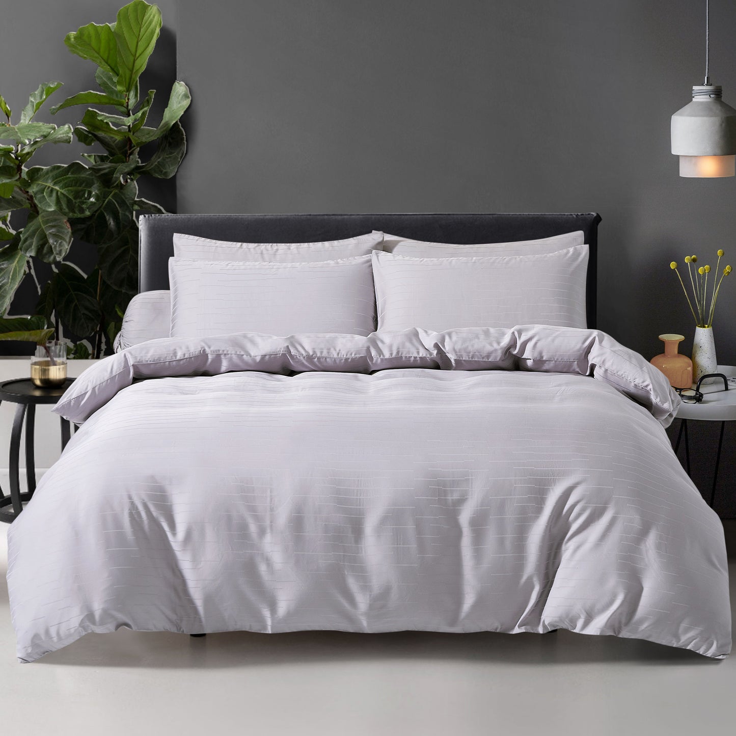 MASCOUR SLATE - LOFT PRIVE FITTED SHEET SET 100% NATURAL BEECH JACQUARD