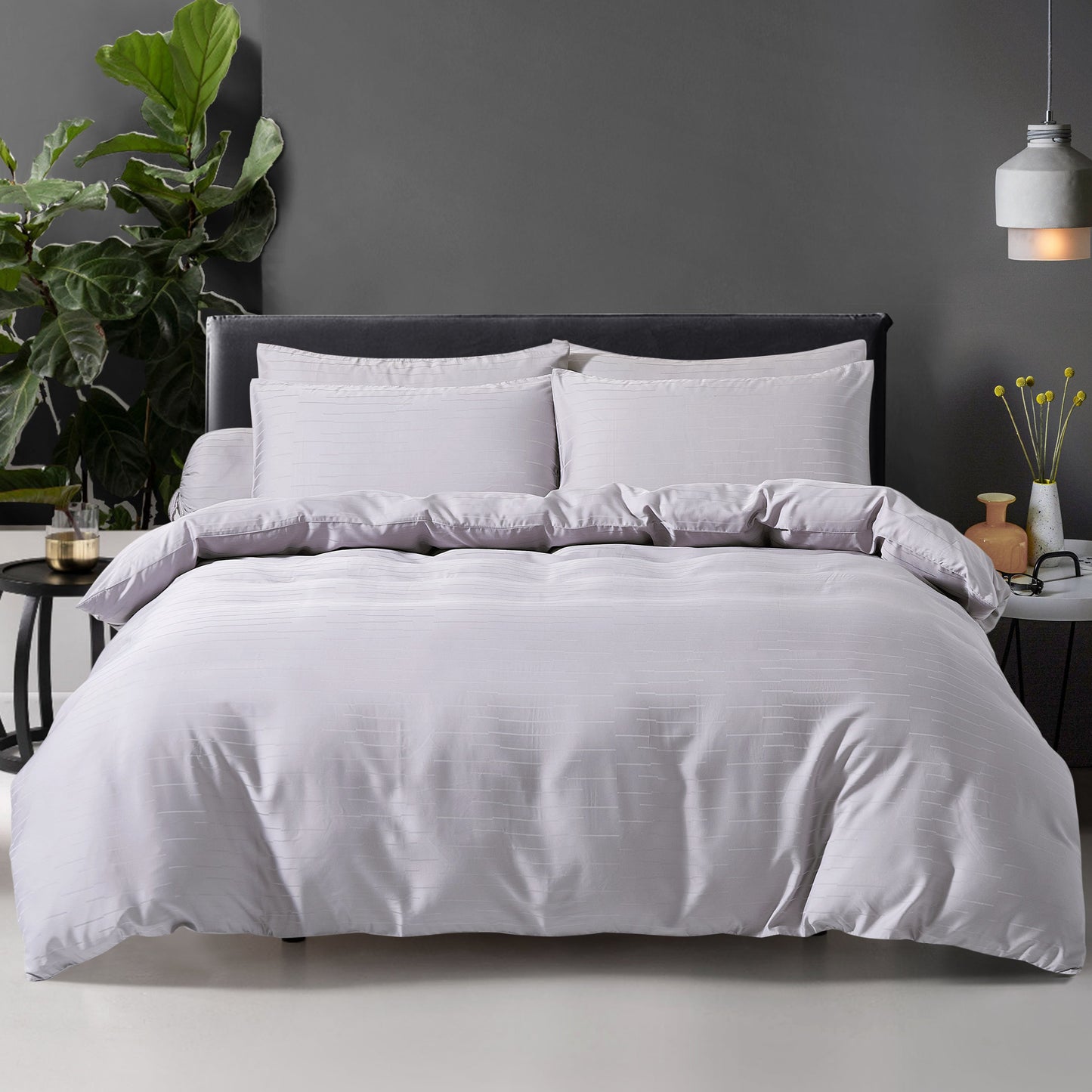 MASCOUR SLATE - LOFT PRIVE QUILT COVER SET 100% NATURAL BEECH JACQUARD