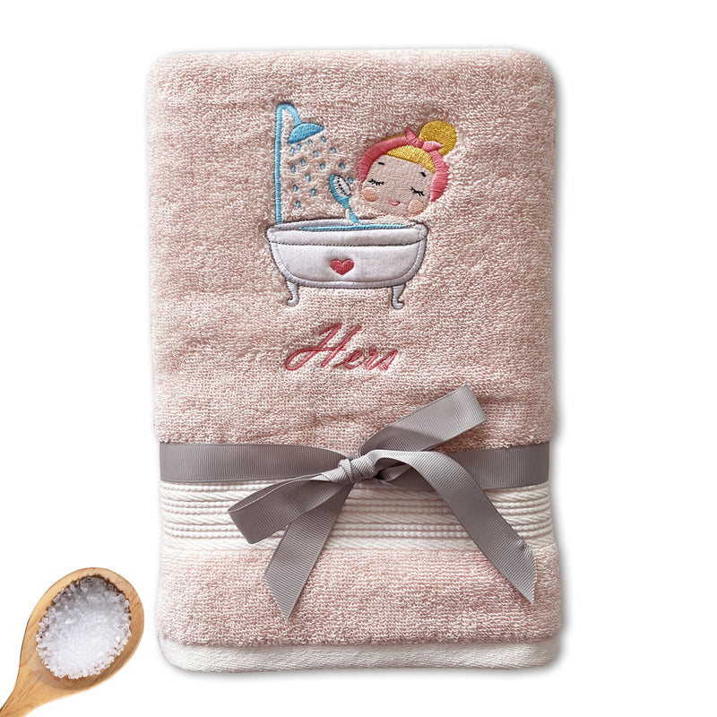 HIS & HER - BAMBOO EMBROIDERY BATH TOWEL SET