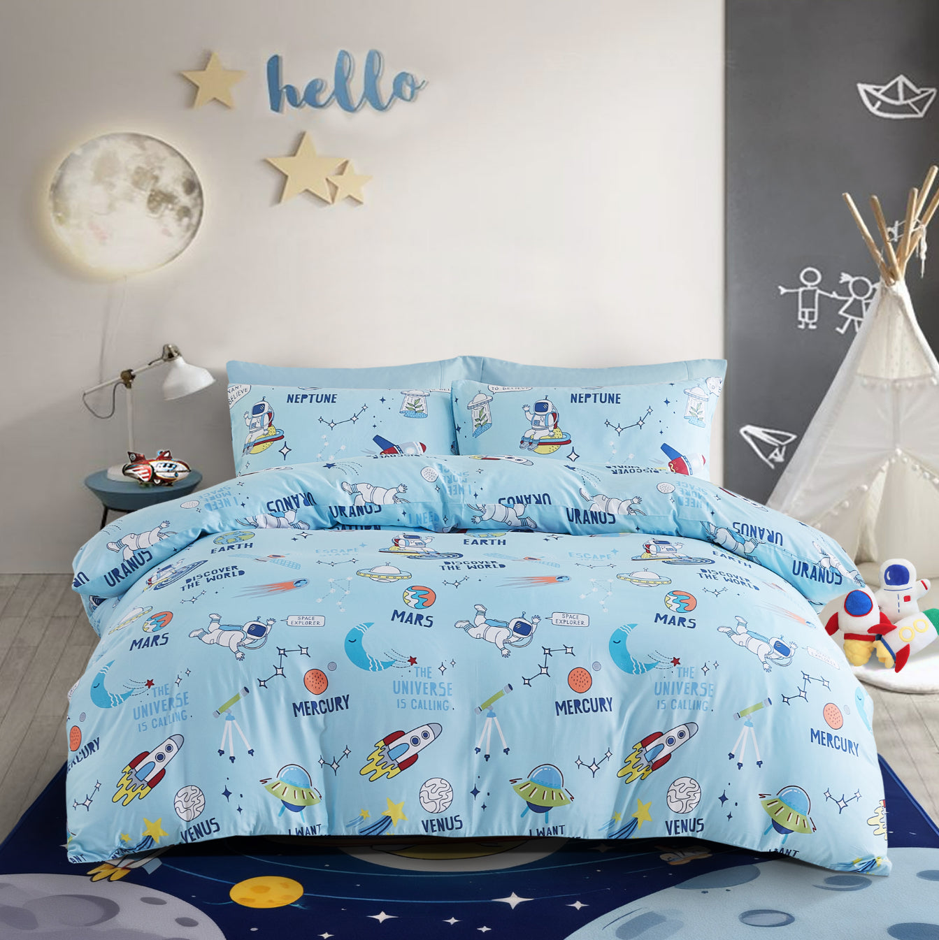 SPACE FUN - HOORAYS FITTED SHEET SET 100% BAMBOO