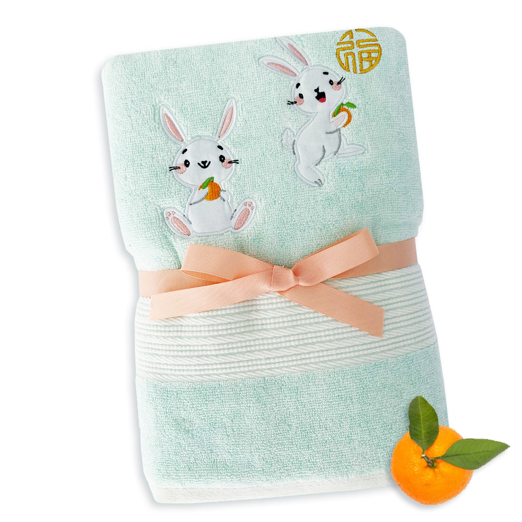 PROSPERITY RABBITS - BAMBOO EMBROIDERY BATH TOWEL SET